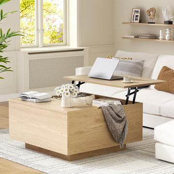 Lift Top Coffee Table, Wood Square Coffee Table with Storage, Farmhouse Coffee Tables with Hidden Storage Compartment