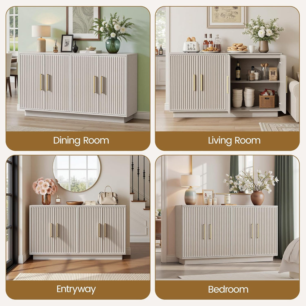 55" Modern Fluted Sideboard Buffet Cabinet, Space-Saving Storage Credenza for Home Coffee Bar