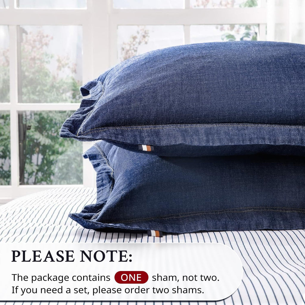 100% Cotton Washed Yarn Dyed Denim Euro Sham Cover 26'' x 26'' Throw Pillow Cover (1 pc, Dark Blue)