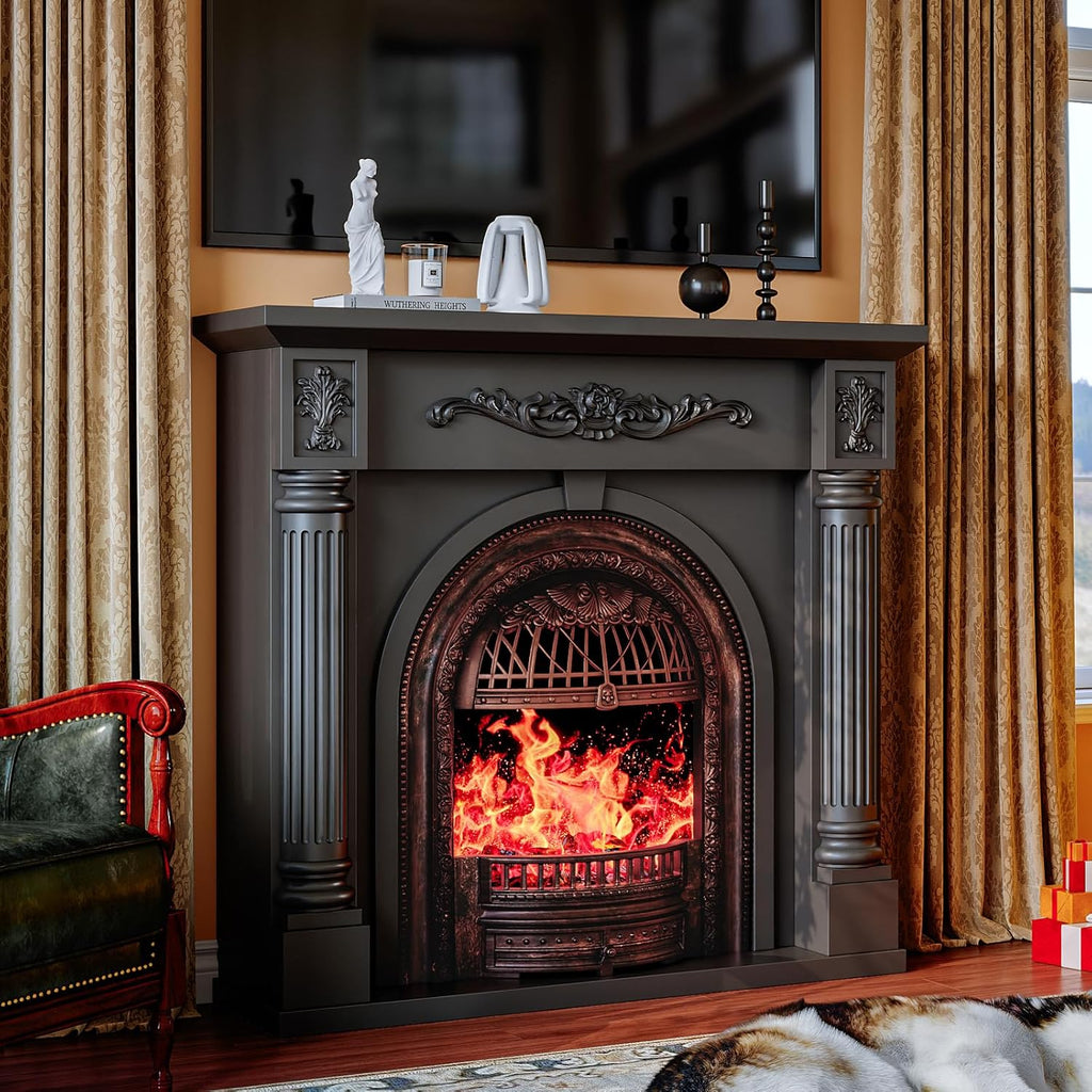 45 Inch Electric Fireplace with Mantel, Solid Wood Fireplace TV Stand, Roman Column Fireplace Entertainment Center