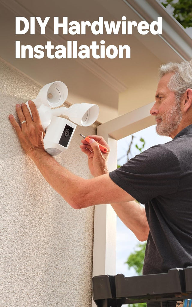 Floodlight Cam Wired Plus, Outdoor home or business security with motion-activated 1080p HD video and floodlights