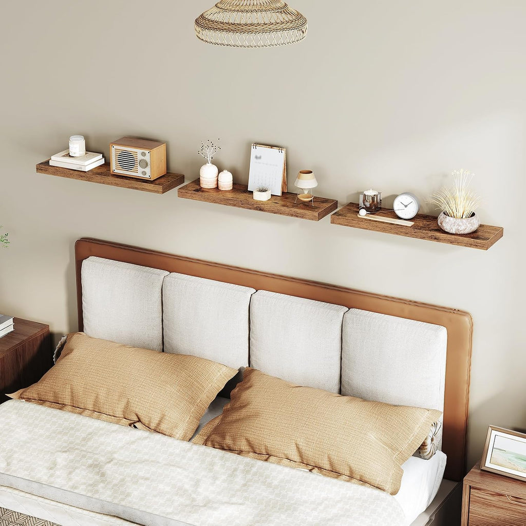 Floating Shelves for Wall, 23.6" Wall Shelf Set of 3 with Invisible Brackets, 1.5" Thick Hanging Shelves Farmhouse