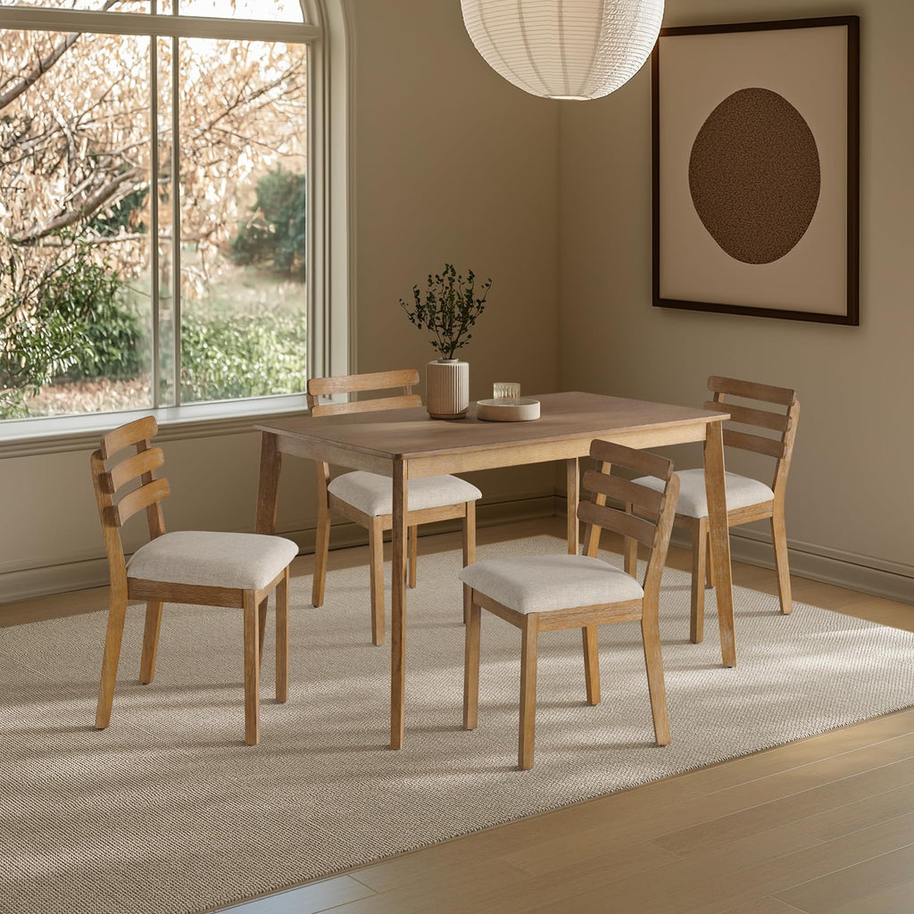 Farmhouse Dining Table Set for 4, Wooden Kitchen Table & Solid Wood Chairs