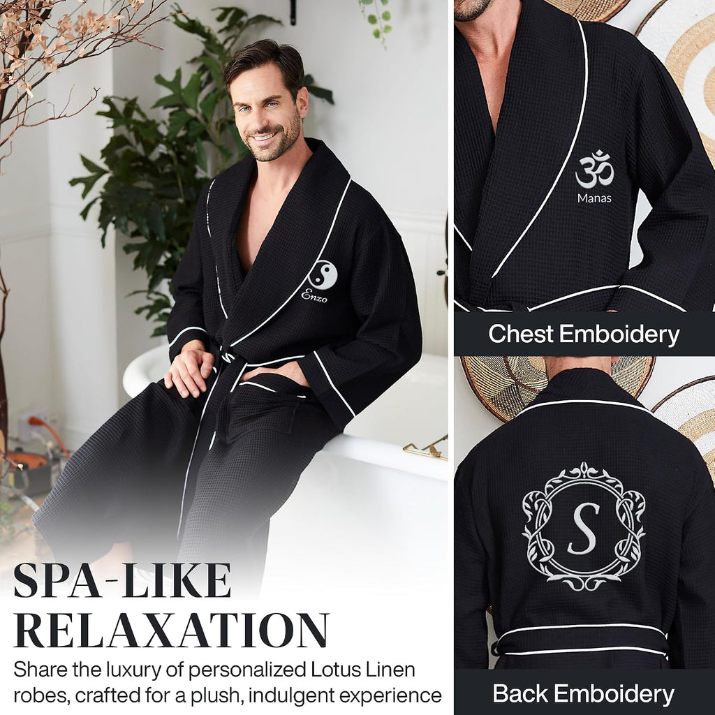 Custom Monogram Robes for Men - Personalized Embroidered Bathrobe with Custom Names