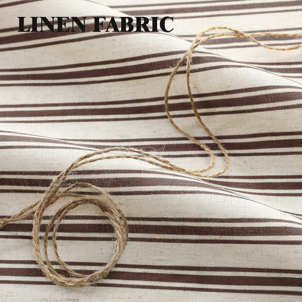 Farmhouse Shower Curtain Ruffle Linen Cream-Brown Stripe 72"W x 72"L | Farmhouse Boho, Striped, Bottom Ruffle, Linen