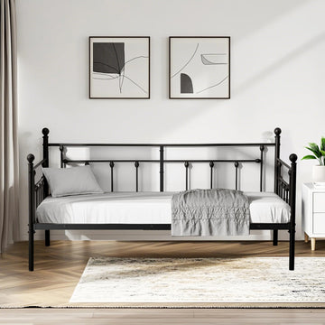 Daybed Frame, Twin Size Metal Platform Bed with Headboard, Heavy Duty Steel Slats Support Bedroom Guest Room, Easy