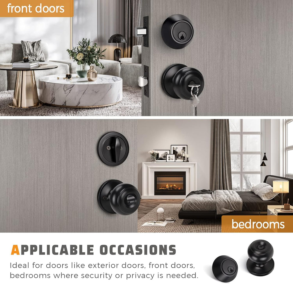 3 Pack Keyed Alike Entry Door Knobs and Single Cylinder Deadbolt Lock Combo Set Security and Front Door