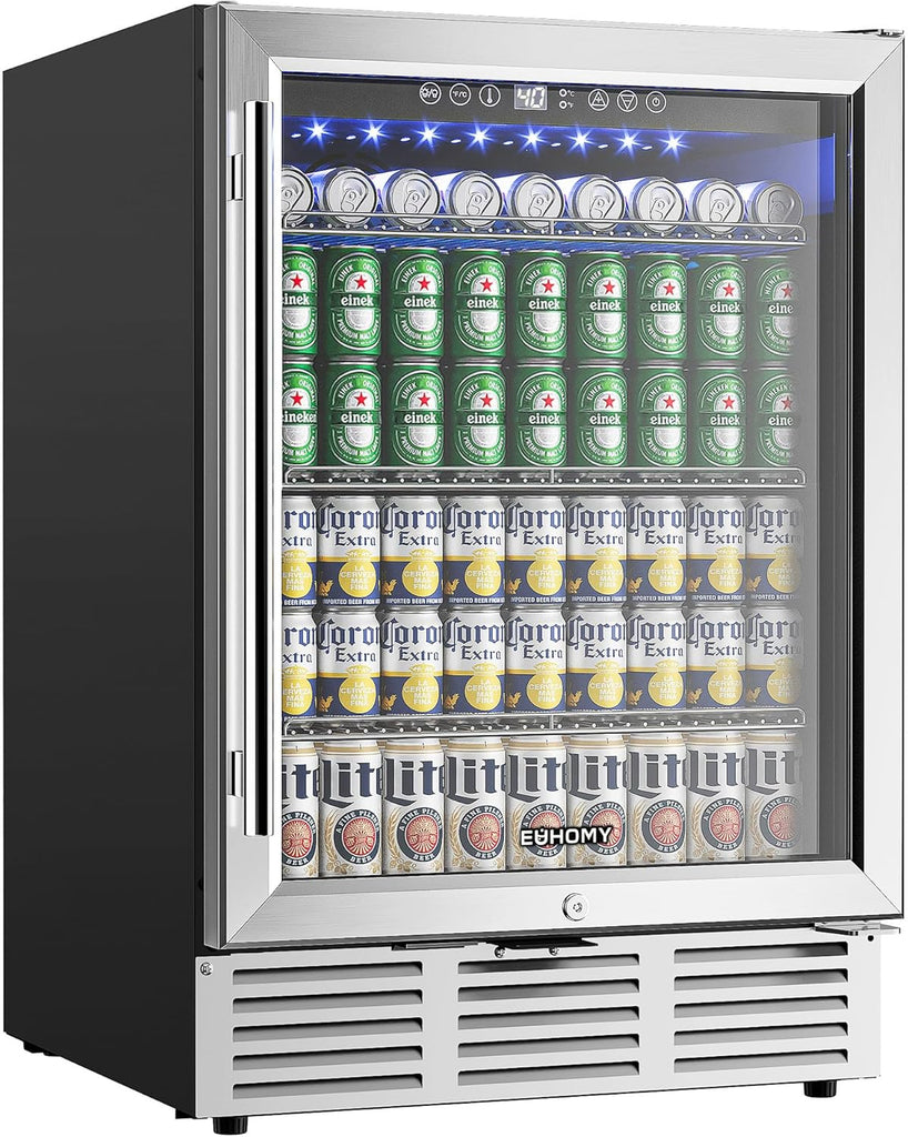 24 Inch Beverage Refrigerator, 180 Can Built-in Beverage Cooler, Under Counter B