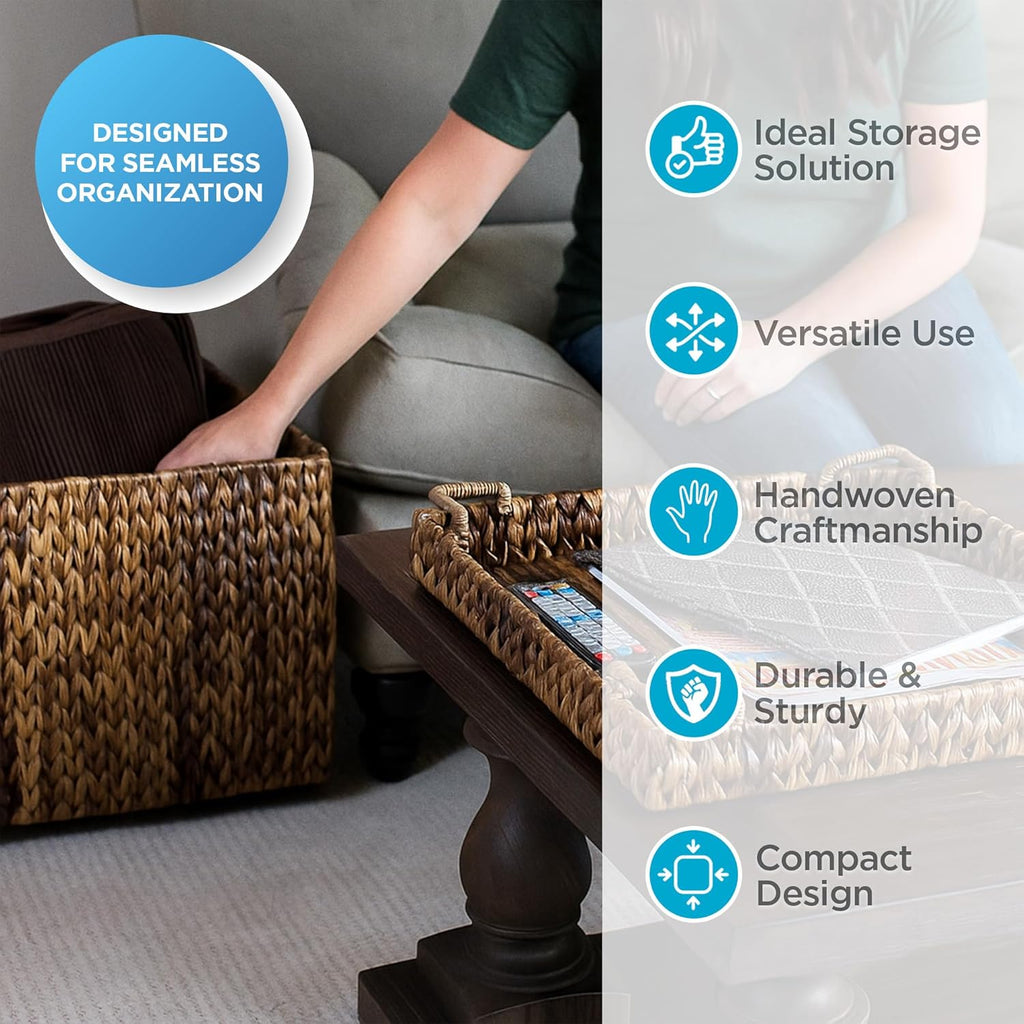 Woven Storage Cube - Abaca Seagrass Decorative Ottoman - Living Room Side Table - Store Blankets Pillows Magazines
