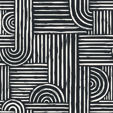 17.5x276 Mid Century Modern Wallpaper Geometric Black and White Peel and Stick Wall Paper with Designs Abstract
