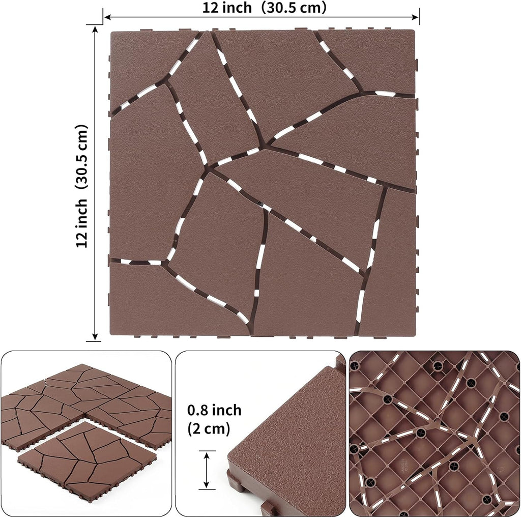 Interlocking Deck Tiles, Patio Deck Tiles, 12"x12" Stone Style, 44 Pack Deck Tiles Interlocking Outdoor All Weather