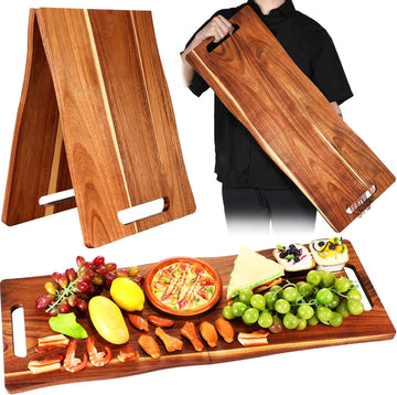 Acacia Large Charcuterie Board, Wood Charcuterie Boards with Handles Foldable Travel 33 x 12 Inch Cheese Boards