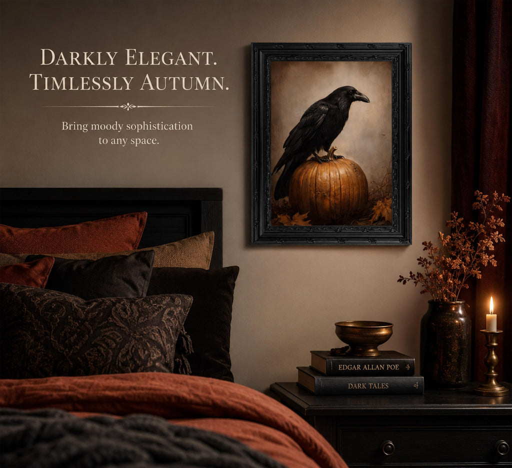 Raven Canvas Wall Art Gothic Pumpkin Crow Print Artwork 12x16 In