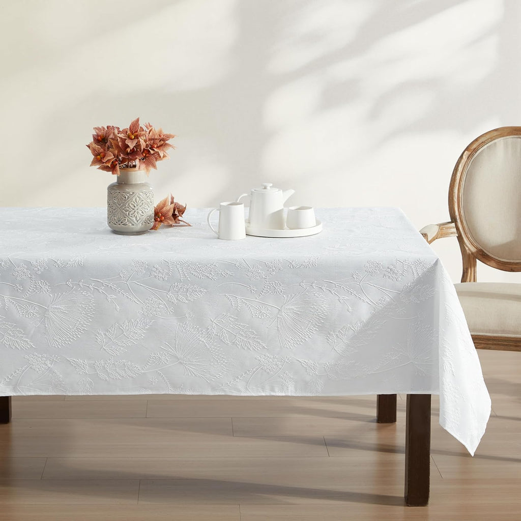 Tablecloth Raised Woven Embroidered Jacquard Fabric, Wrinkle Resistant for Dining, Holiday, Party, W
