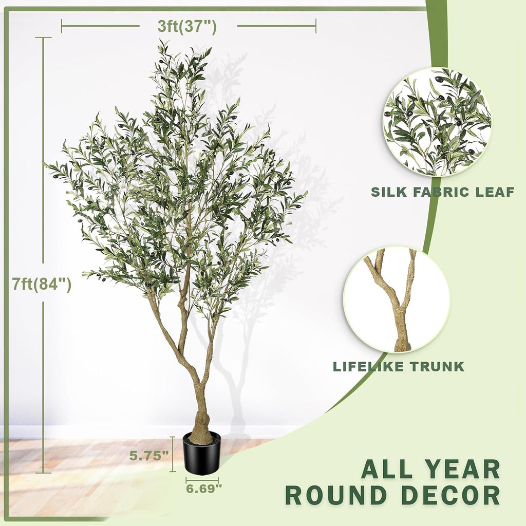 Olive Trees Artificial Indoor with Large Branches, Lifelike Fruits | Faux Olive Tree 7ft, Fake Olive Tree House