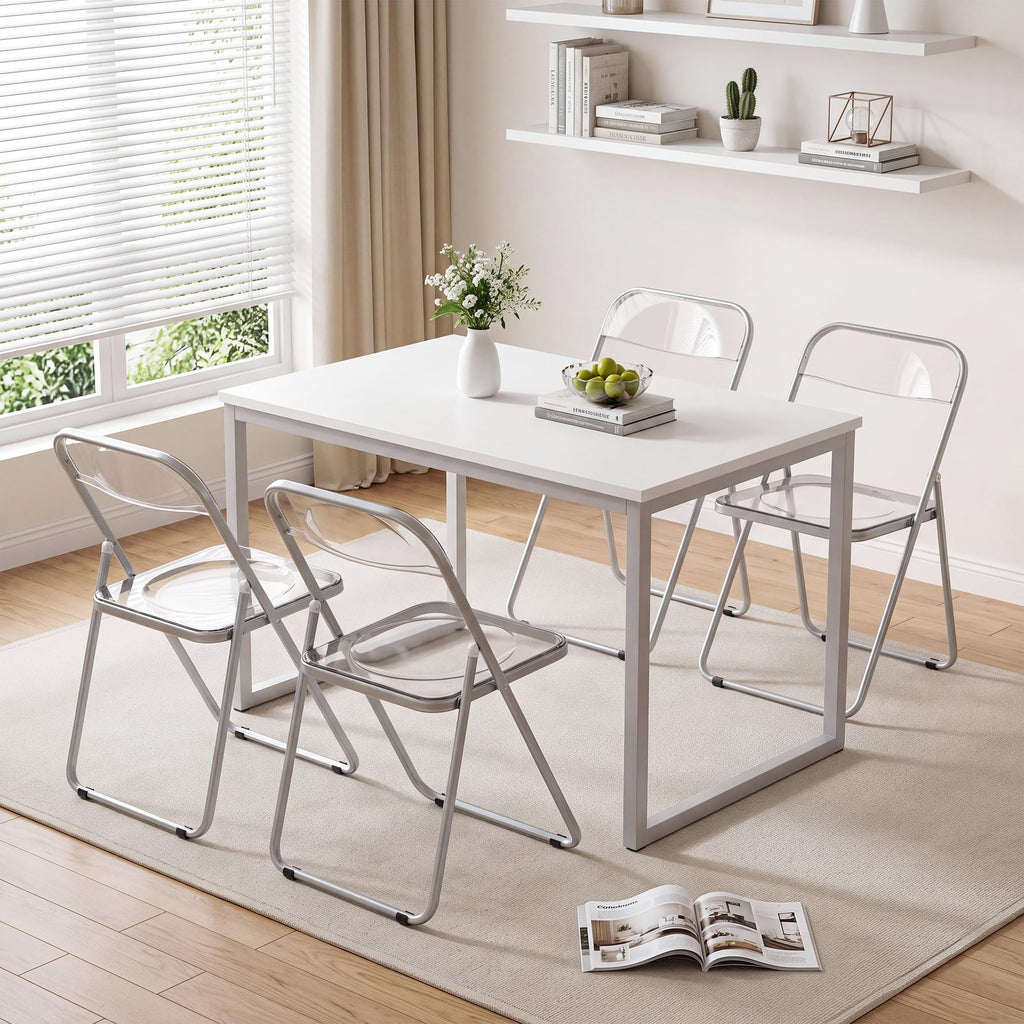 Transparent Acrylic Folding Chairs Set of 4, Clear Stackable Dining Chairs, Metal Frame, No Assembly Foldable