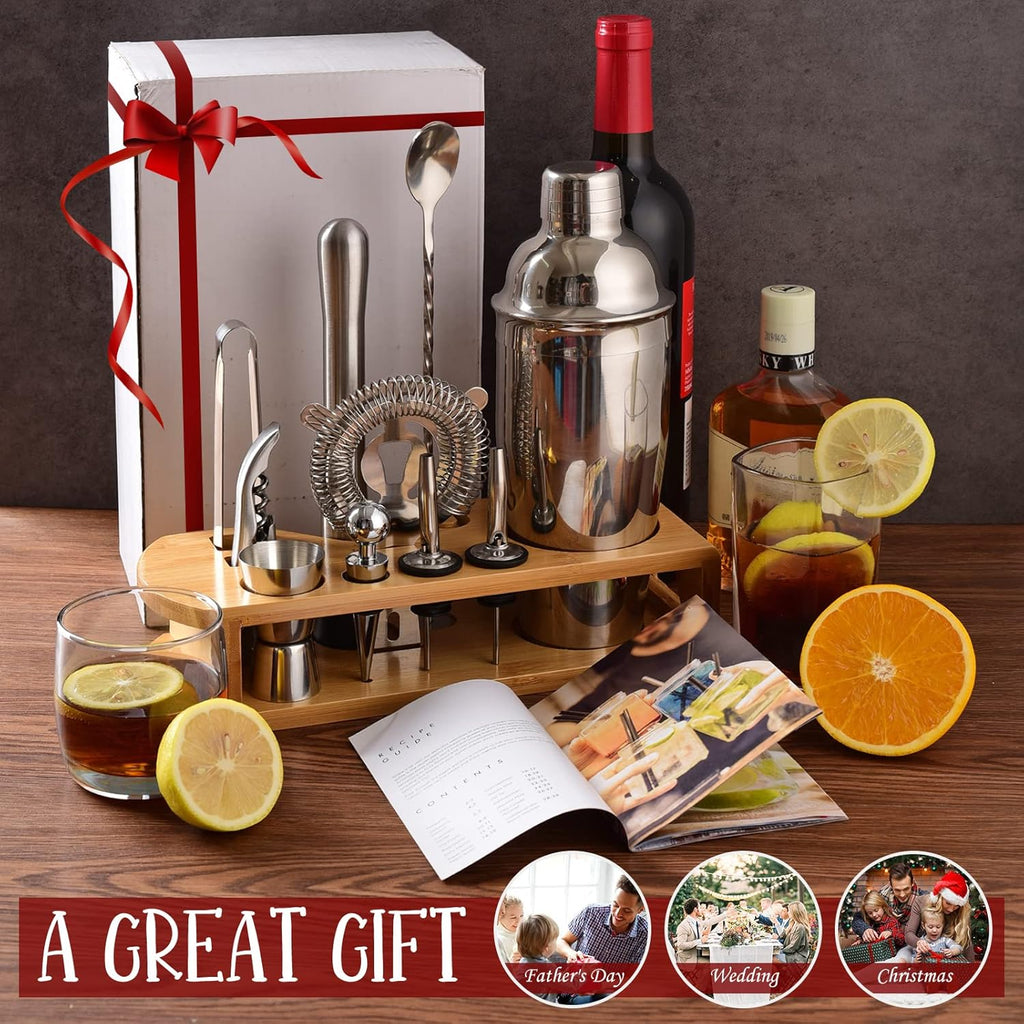 Cocktail Shaker Set Bartender Kit : 12-Piece Bar Tool Set with Bamboo Stand | Bars Set with All Practical Bar