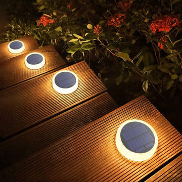 Solar Deck Lights, 4 Pack 30LM Outdoor Solar Powered Step Lights, LED Dock Lights Warm White 2700K Light up All Night