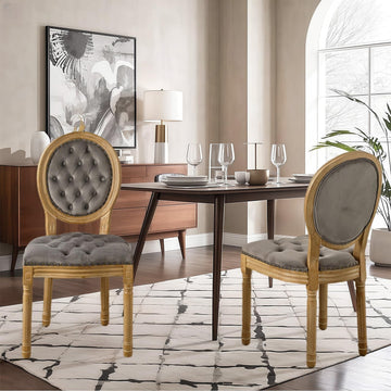 French Country Dining Chairs Set of 2, Velvet Kitchen Chair Round Back, Grey