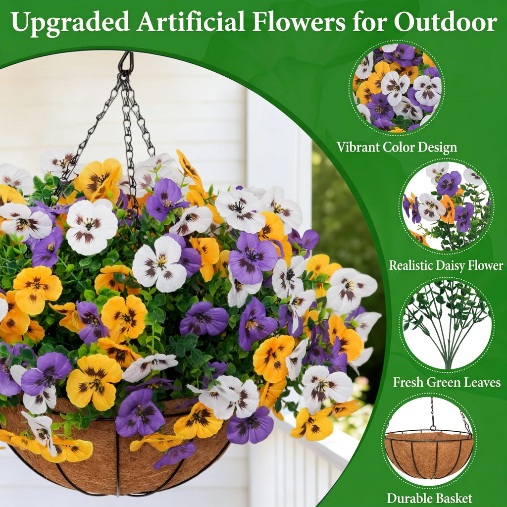 2 Set Artificial Hanging Flowers with Basket for Outdoor Decor