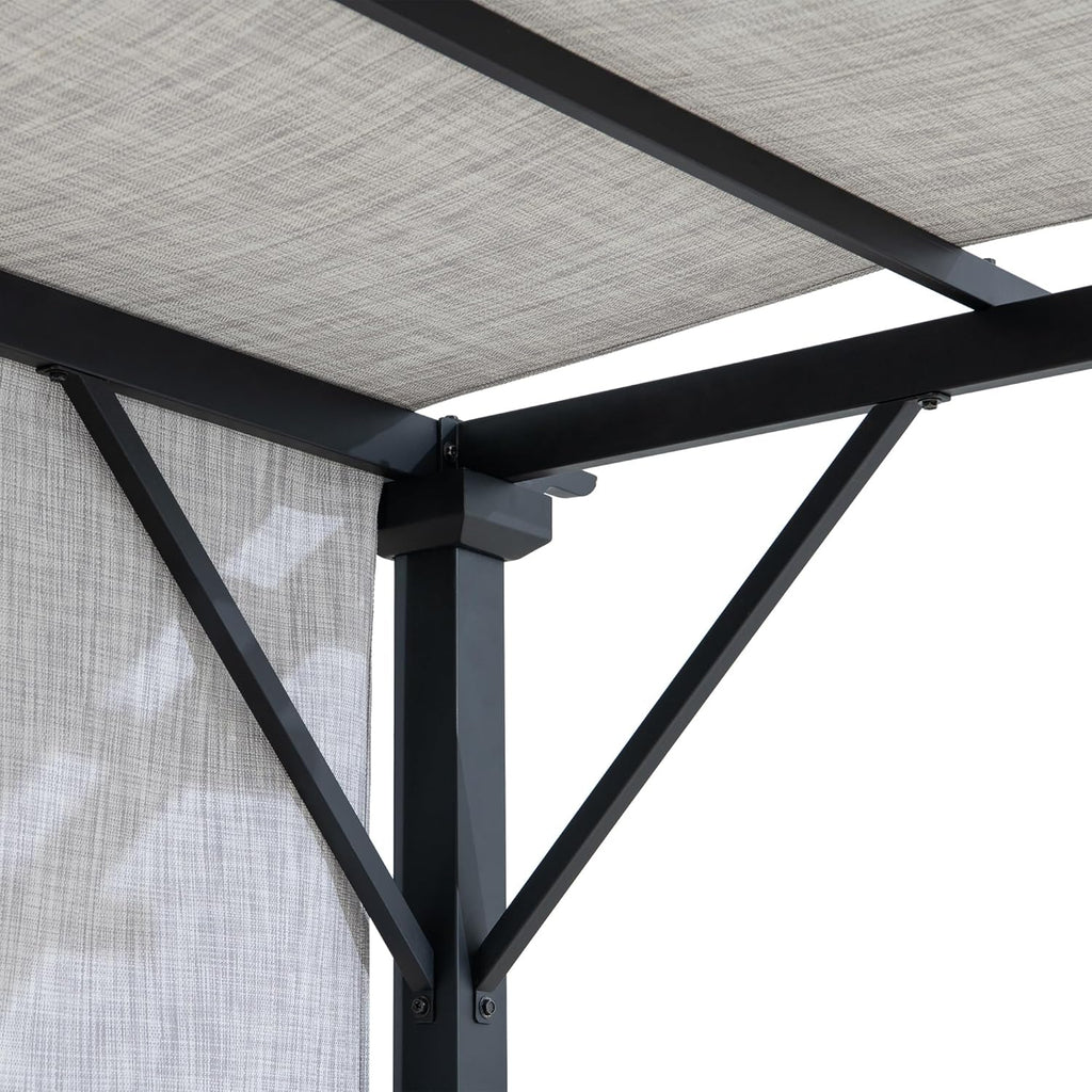 9 x 9 ft. Pergola, Outdoor Patio Matte Black Steel Classic Frame Pergola with Retractable White Canopy Shade for Backyard, Garden Activities, Light Gray