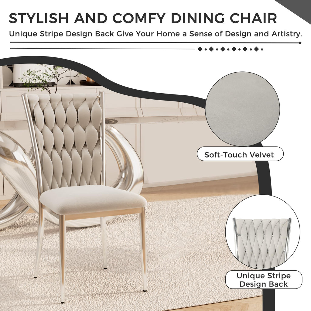 Light Grey Velvet Dining Chairs Set of 4, Modern Upholstered Kitchen Chairs