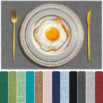 Cloth Placemats Set of 4, Cotton Linen Blend Place Mats, Charcoal Gray