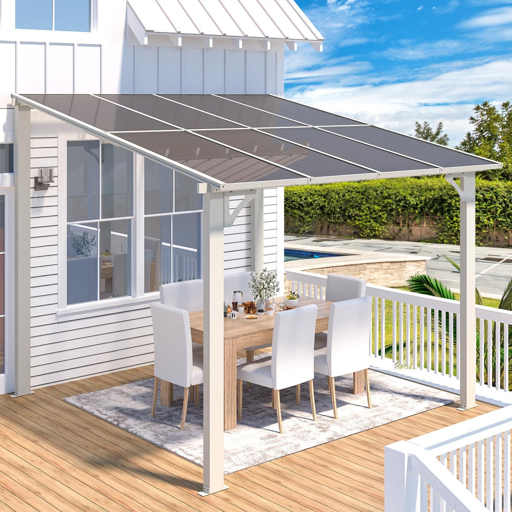8' x 8' White Gazebo Outdoor Pergola for Patio, Small Wall-Mounted Hard Top Lean to Metal Gazebo Shelter Pergolas and Gazebos Clearance with Patio Roof, Heavy Duty Awnings for Backyard
