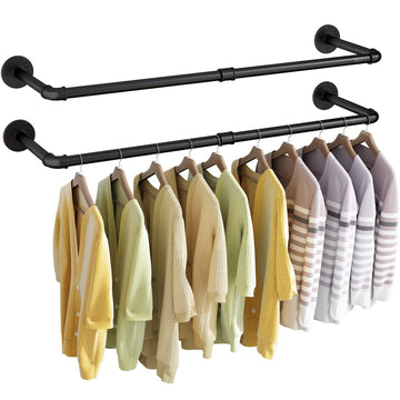 Wall Mounted Clothes Rack 24in, Industrial Pipe Wall Mount Clothing Rack, Heavy Duty Iron Garment Racks, Space Saver