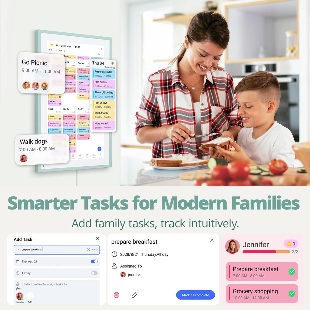 15.6 inch Digital Calendar & Chore Chart - Interactive Touchscreen Smart Family Planner, Digital Picture Frame for