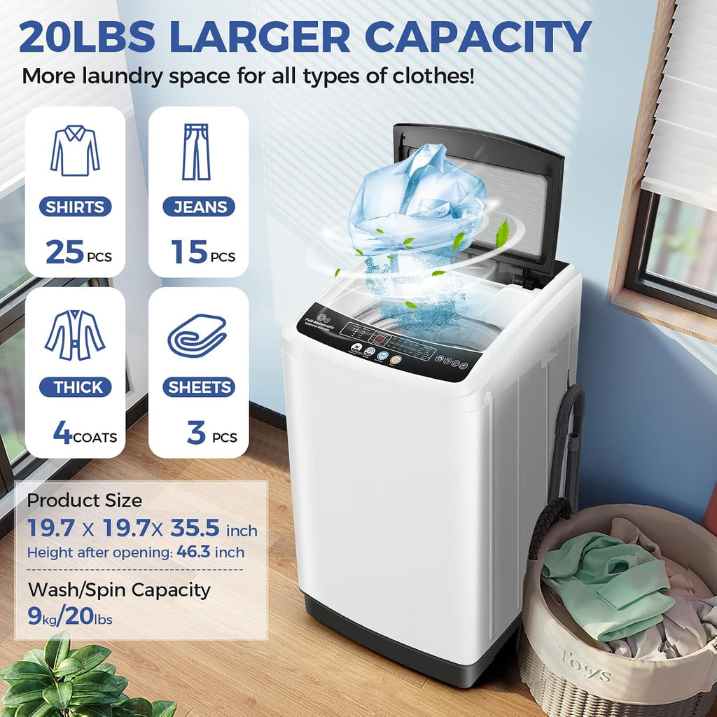 Portable Washing Machine 20Lbs Portable Washer Machine with Drain Pump, 2.8 Cu.ft Washer and Dryer Combo with 10