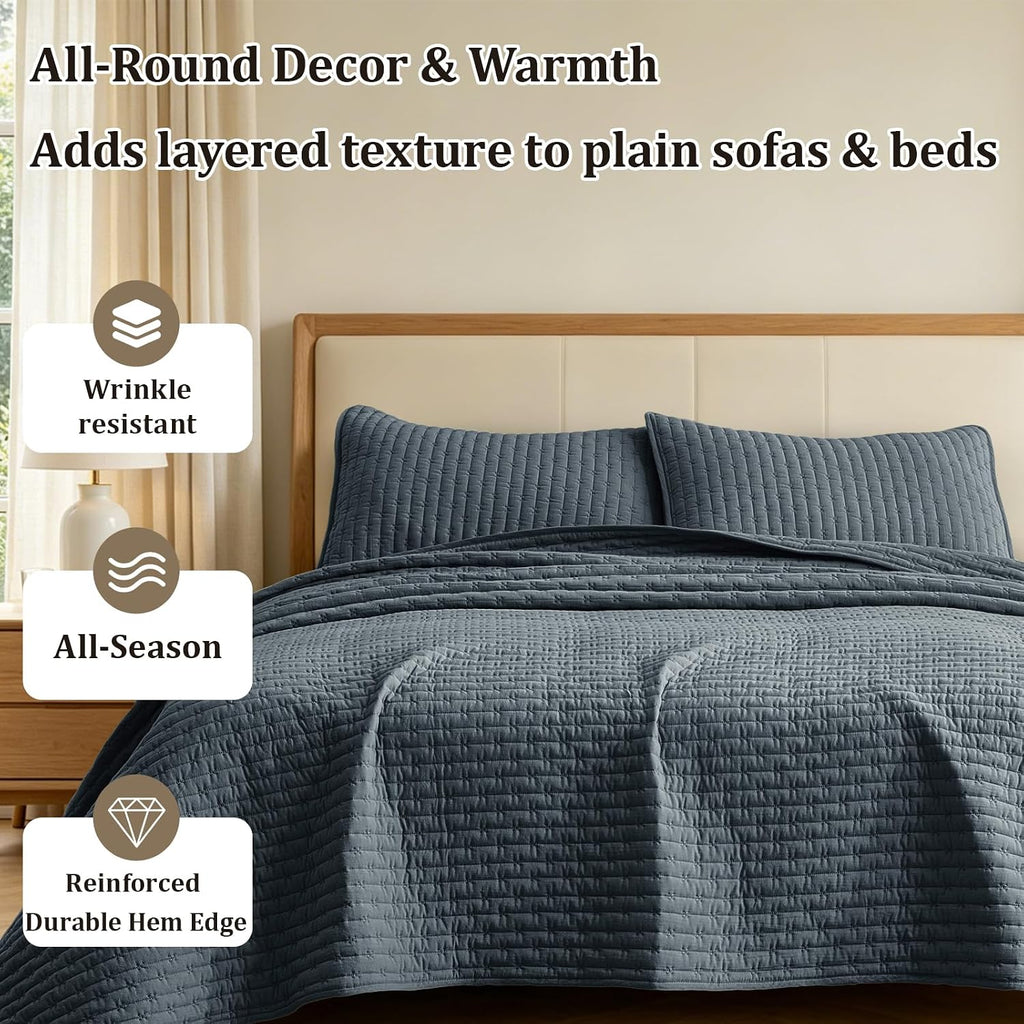 Cotton Quilt Sets California King 106x118 Soft Bedspread Cozy Striped Quilted Bedding with 2 Shams Decorative