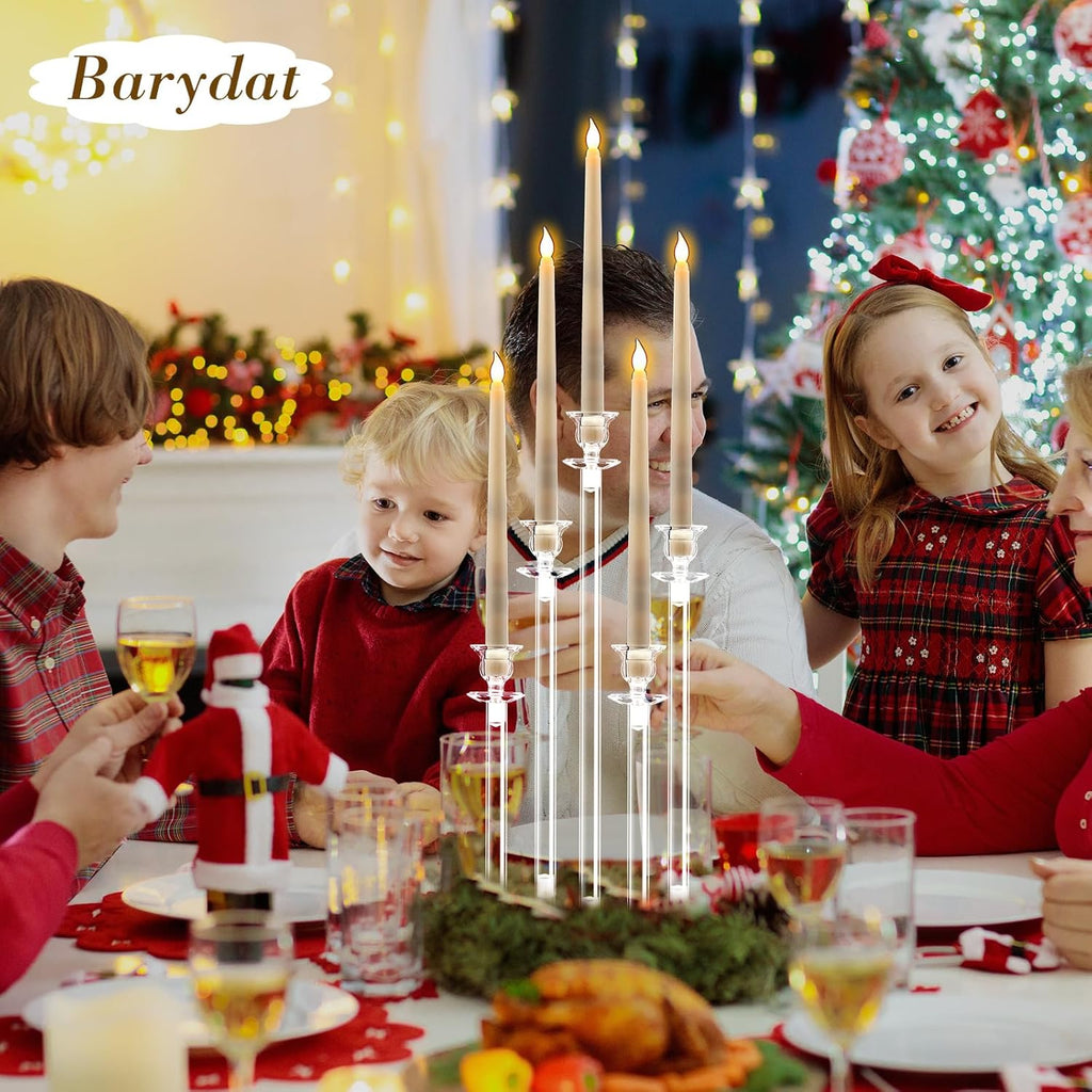 4 Set Acrylic Candelabra Centerpiece Clear Candle Holders with 20 LED Candles 5 Arm Holder for Tables with Remote