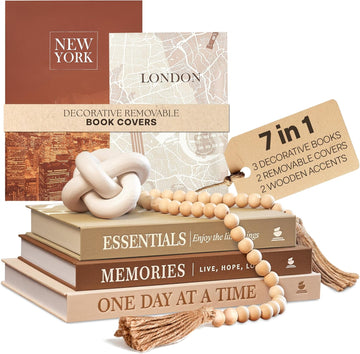 Linen Decorative Books Decor - Aesthetic Set of 3 Beige Fake Books for Coffee Table Decor with Faux Book Box Storage
