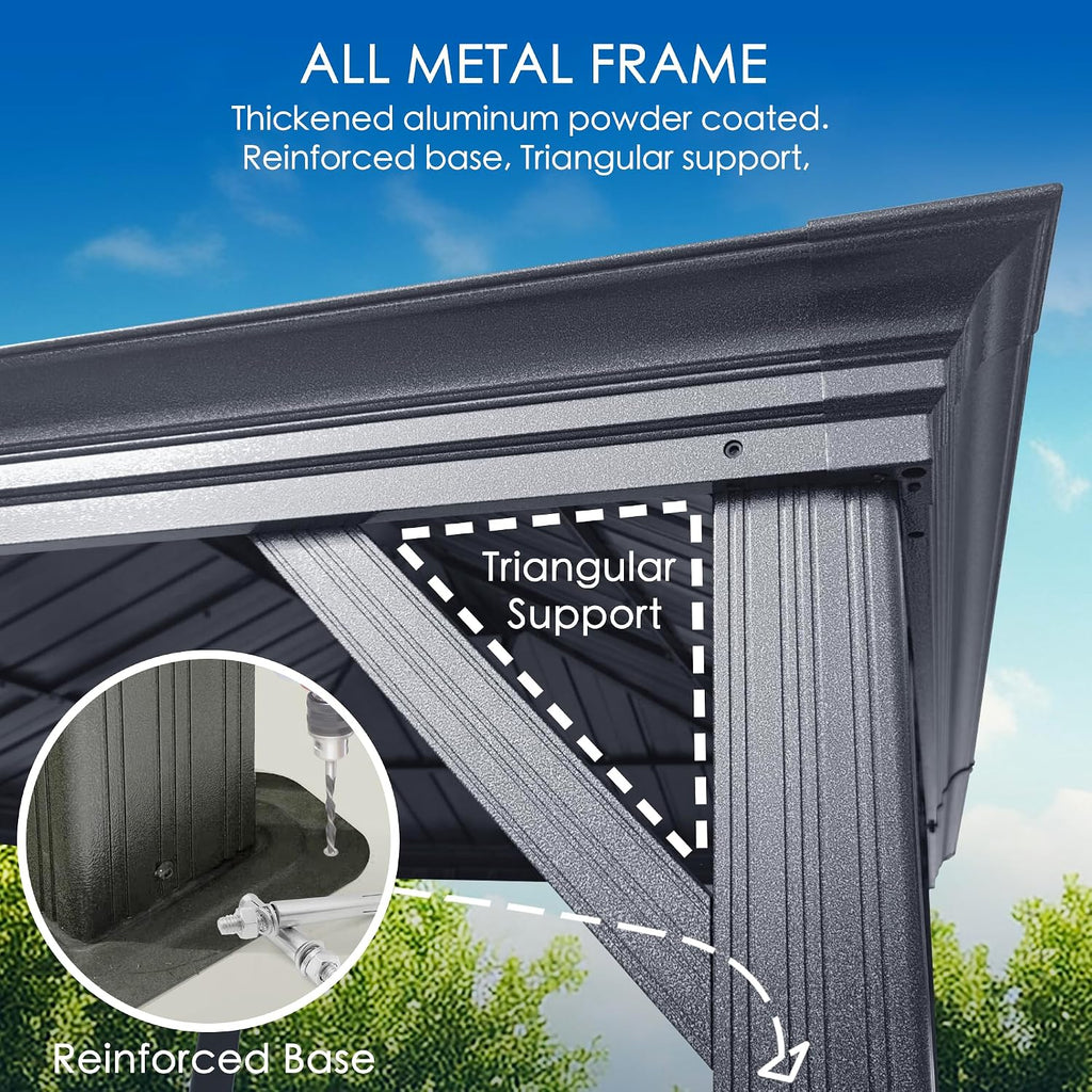 12' x 16' Hardtop Gazebo, Aluminum Frame with Galvanized Steel Double Roof