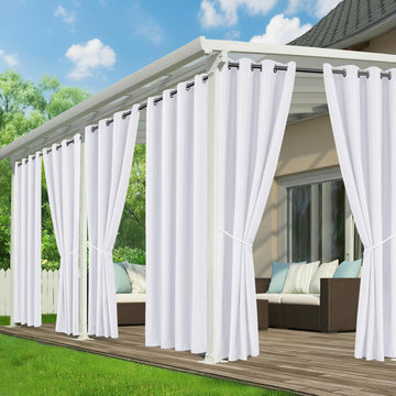 White Outdoor Curtains Waterproof, 6 Drape Panels