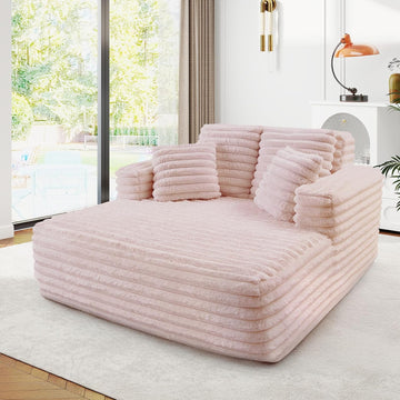 56" Oversized Chaise Lounge Chair Indoor,Plush Faux Fur Sleeper Sofa Couch Bed with Pillows&Wide Armrests,Fluffy