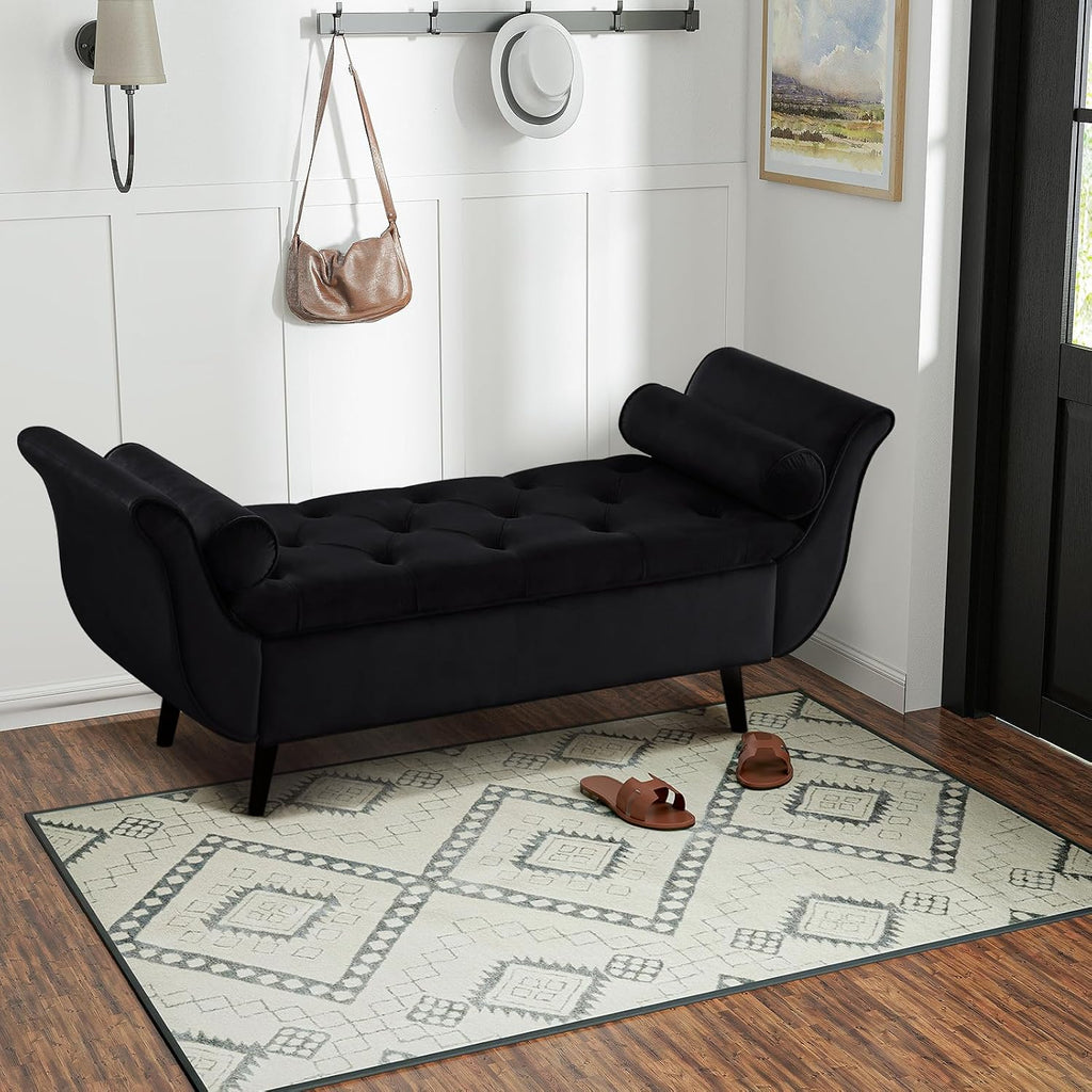 Storage Bench , 65" End of Bed Bench King Size, Comfy Velvet Tufted Upholstered Window Bench Indoor, Foot of Bed