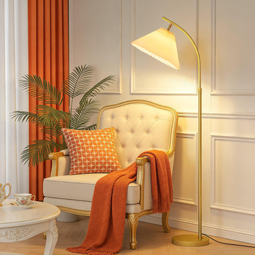 UniqueGoldBrassFloorLampwithPleatedLampshade&3-ColorLED