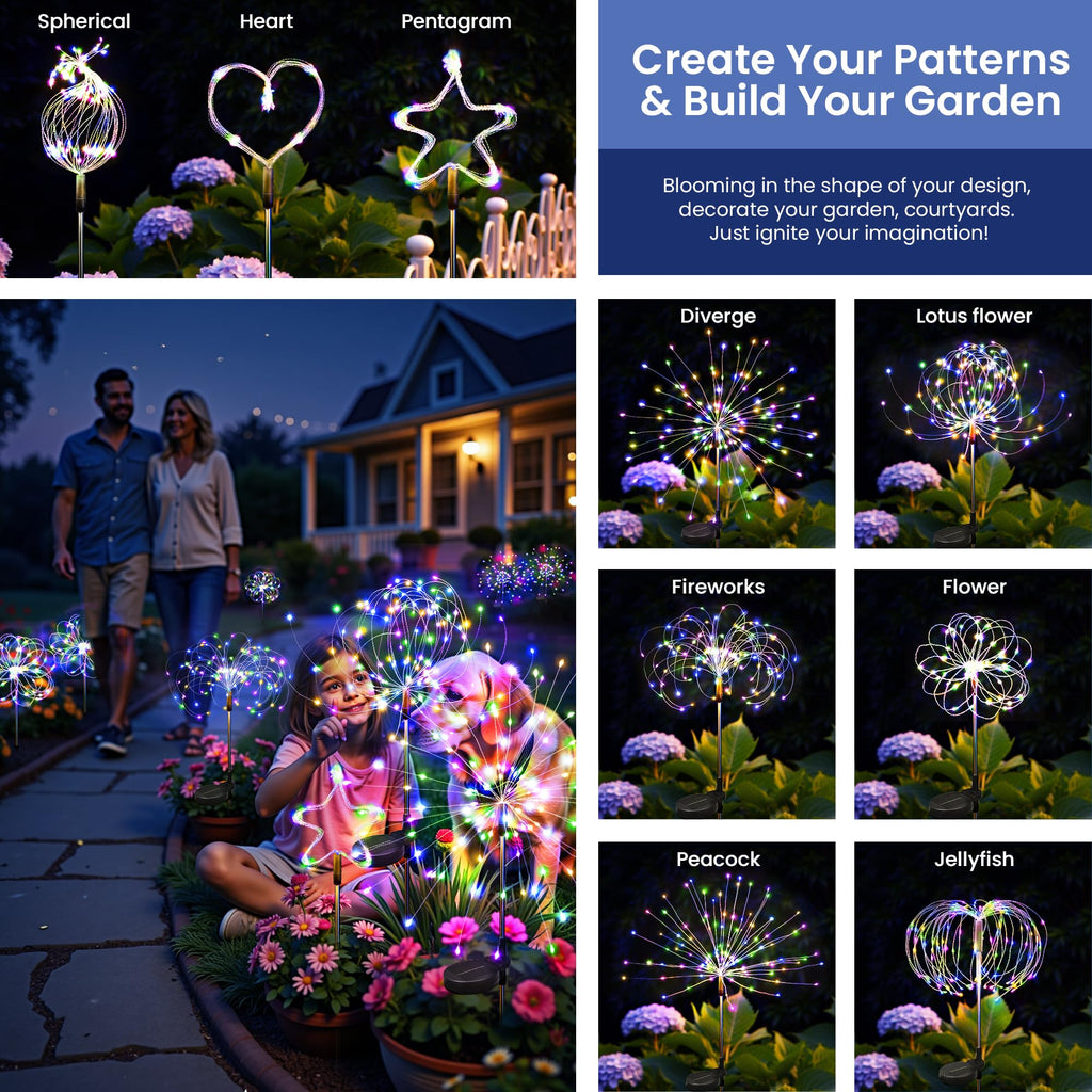 6Pack Solar Lights Outdoor, Multicolor Firework Lights