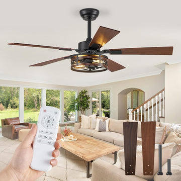 Farmhouse Ceiling Fans with Light, 48 Inch Bedroom Ceiling Fan with Lights, 6-Speed Adjustable