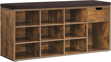 Storage Bench, Entryway Bench with Cushion, Drawer and Open Compartments, Bench with Storage, Living