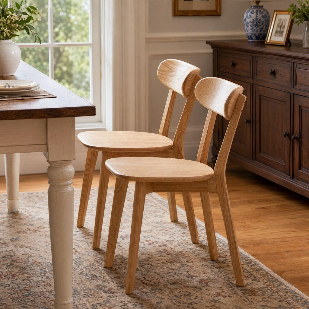 Dining Chairs, Kitchen Chairs Set of 6, 100% Oak Solid Wood Modern Chair with Curved Backrest Kitchen & Dining Room