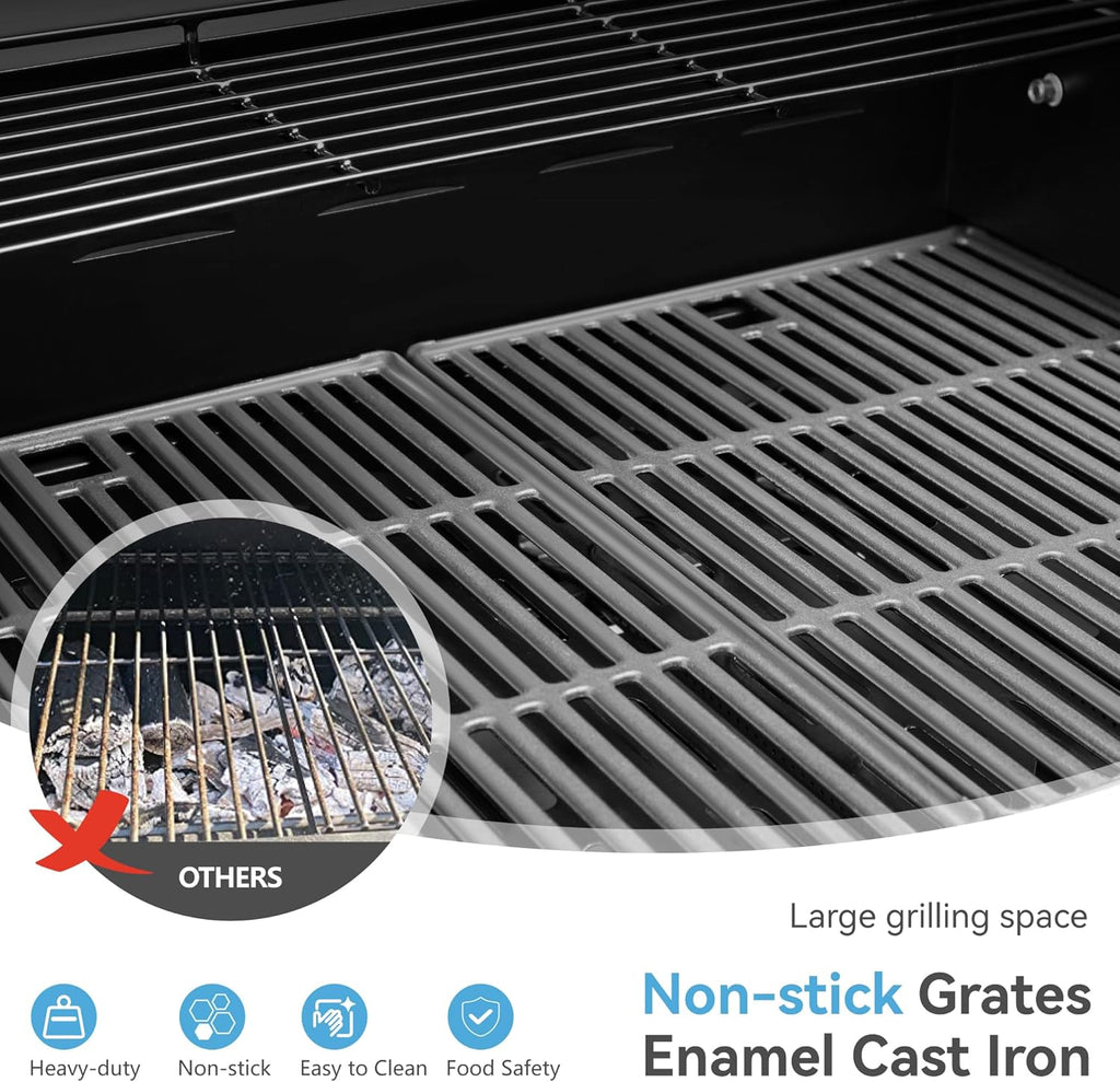 4-Burner Propane Gas Grill with Side Burner, 42,000 BTU BBQ Grill with Porcelain-Enameled Cast Iron Grates, 545 Sq. In. Cooking Area for Garden and Patio