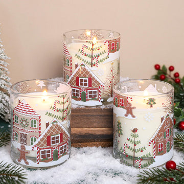 Jar Candles Scented Set of 3 Christmas Gingerbread Scented Candle Festive Decorative Xmas Table Centerpiece Winter