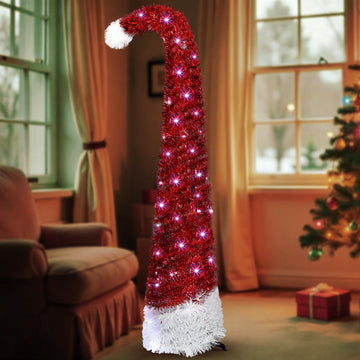 5 ft Curved Pop up with 50 LED Lights Tinsel Red