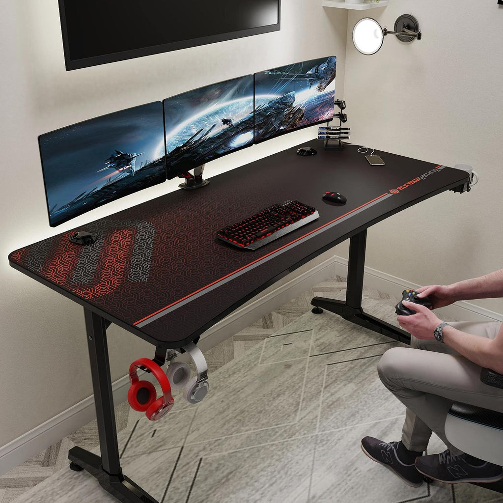 60 inch Gaming Desk with Height Adjustable Computer Tower Stand, 60 Inch Computer Desk, Large Home Office Curved Desk