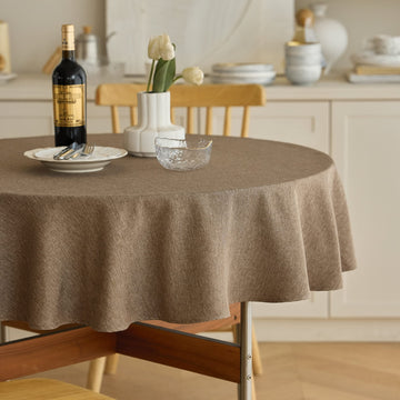 Waterproof Kitchen Faux Linen Round Tablecloth, Decorative Fabric Burlap Texture Farmhouse Soft Table Cloth Cover for
