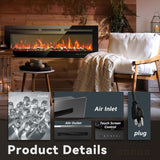 50 Inch Electric Fireplace Wall Recessed and Wall Mounted with Adjustable Flame Color