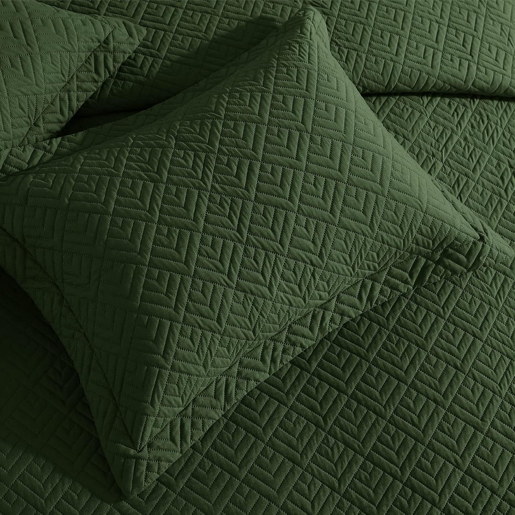 Quilt Set Quilts Olive Green 3 Piece,Lightweight Soft Coverlet Modern Style Squares Pattern Bedspread